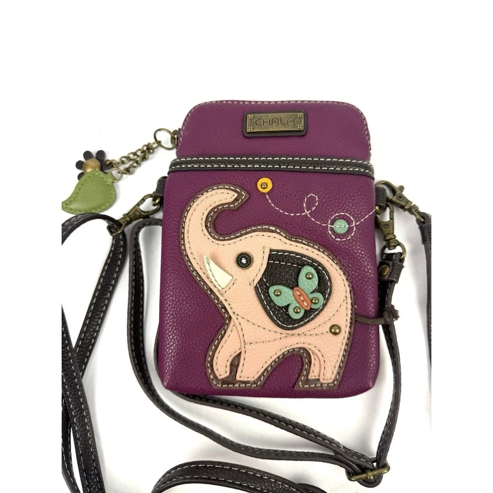 Chala Cell Phone Crossbody Bad Elephant Faux Leather Purple Bag Charm Brand New